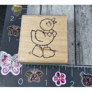Dots Country Duck With Boots Bow Stitch Rubber Stamp Wood #076